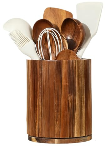Soporte para utensilios, tenedores giratorios de 360°, organizador de madera, estante de almacenamiento para cucharas, tenedores, cuchillos, utensilios de cocina, encimera de cocina, cubiertos