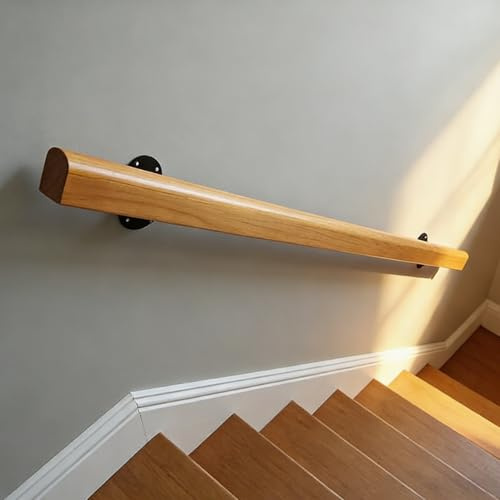 Dawselod Pasamanos de Madera Maciza 180cm,Montaje en Pared Antideslizante para Escaleras,Barandilla de Seguridad Resistente para Peldaños Interiores y Exteriores,Ideal para Mayores