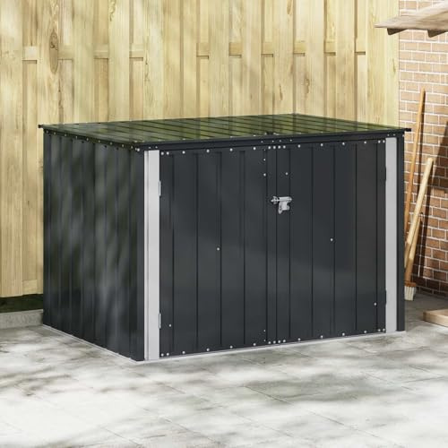 KKHOMEI Capanno da Giardino Piccolo, Casetta per Attrezzi in Metallo con Coperchio Sollevabile e Due Porte, Capanno da Esterno per Giardino, Fattoria e Terrazza, 151,5 x 107 x 100 cm,Nero