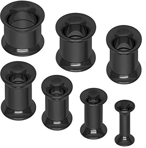 Soul-Cats Double Flared Flesh Tunnel einzeln oder Set Tunnelset Edelstahl Plug 2 bis 22 mm, Farbe: Schwarz, Größe: Set 2-10 mm