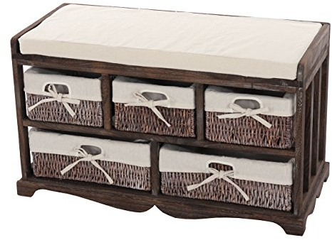 Mendler Kommode und Sitzbank mit 5 Schubladen, 45x77x36cm - braun | Shabby-Look, Vintage