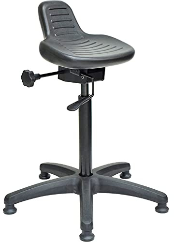 Global Industrial Interion Height Adjustable Ergonomic Sit Stand Stool with 5-Star Base, 23H to 33-1/2H, Steel Frame, Polyurethane Seat, 250 Lb. Capacity, Black