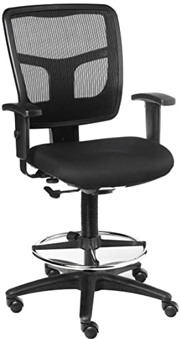 Lorell Ratchet Stool Office Chair - Ergonomic Mid-Back Design with Breathable Mesh, Cushioned Fabric Seat, Adjustable Chrome Foot Ring & Arms - Perfect Comfort for Your Workspace