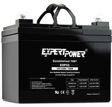 ExpertPower EXP33-12V 33Ah SLA AGM Battery for Solar Energy Storage, UPS, Trailer, Security System, Mobility Scooter, Small Marine Battery Backup, Rechargeable 12V Batteries Lead Acid, M6