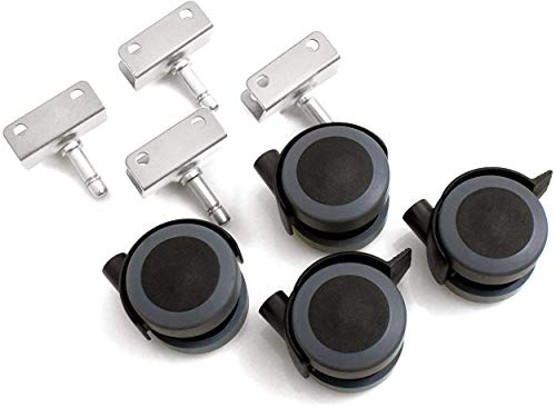 Design61 Universal Möbelrollen mit U-Aufnahme 16mm Gummirollen Lenkrollen Laufrollen Bodenschutz Rollen mit Feststeller Plattenschuhe mit Stift 4 Stück