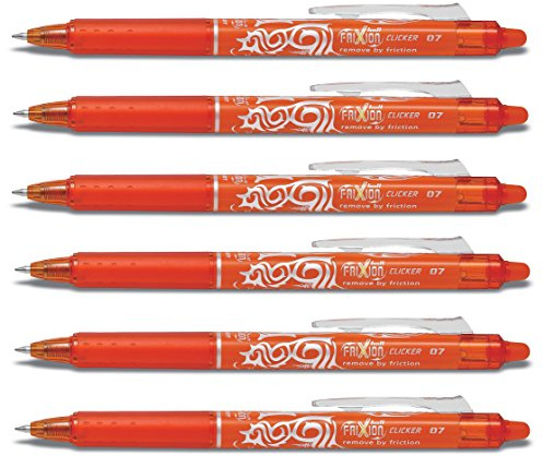 Pilot Frixion Clicker Feiner Tintenroller | versenkbare Spitze | Strichstärke 0,7 mm (medium) (6er Pack, orange)