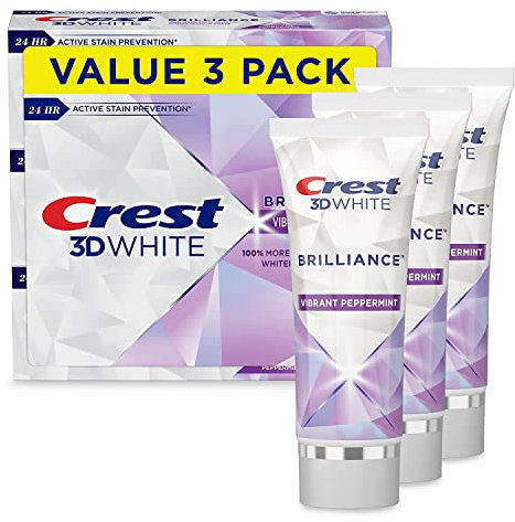 Crest Toothpaste 3D White Brilliance Vibrant Peppermint, 4.1oz (Pack of 3)
