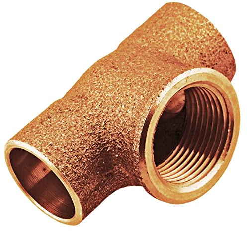 MegaHaustechnik Übergang T-Stück 18 x 1/2“IG x 18 Lötfitting aus Messing für Rohr-Außendurchmesser 18mm zum Löten, mit 1/2 Zoll Innengewinde, Trinkwasser geeignet, Nr.4130G