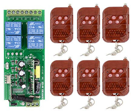 AC220V 4 canaux Télécommande Commutateur Radio Système Éclairage Code d'apprentissage avec 6 émetteurs de tension pour volets roulants, treuil de garage, grue 100M Portée par mur