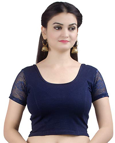 Chandrakala Women's Stretchable Readymade Indian Ethnic Saree Blouse Crop Top Choli (B102) - blue - X-Large