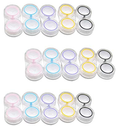 Exceart 15pcs Clear Cute Contact Lens Case Leak-Proof Durable Portable Storage Case Dual Box Container Holder for Contact Lense