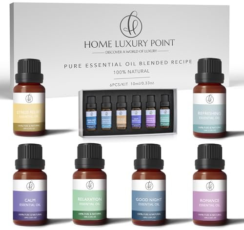 Home Luxury Point - Top 22 Essential Oil Blends – Gift Set - 100% Pure Natural - Pack of 6x10ml Premium Aromatherapy Oils for Diffuser, Oil Burner and Massage-Therapeutic and Relaxing Fragrance - Calm