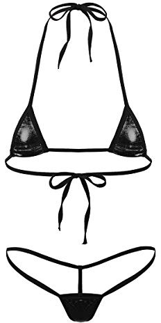 YOOJIA Dam mikrobikini sexiga badkläder dam mini bikini G-string dam 2-delad sexig stringtröja micro mini bikini strand pool simning, svart, L
