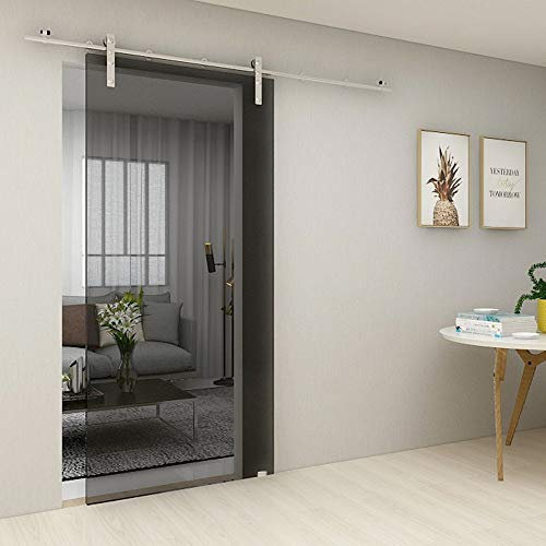 Kit Porta Scorrevole da 8FT / 240 cm con Binario Scorrevole, Acciaio inossidabile Armadi Scorrevoli Kit, per Porta Scorrevole a Vetro Singolo