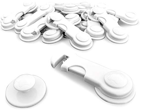 [10 Stück] Keroos Schrank und Schubladensicherung - Ultimative Klebekraft - 3M Kleber - Kindersicherung für Babys und Kleinkinder ohne Bohren