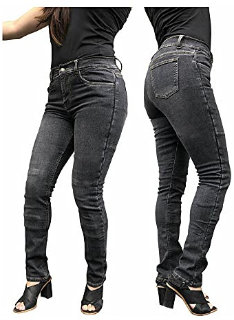 Ladies Stone Wash Grey Stretch Kevlar Motorcycle Jeans with Removable CE1621-1 Armour
