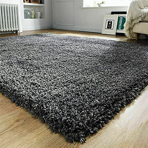 Prime Plus EXTRA THICK HEAVY 5CM PILE SOFT SHAGGY RUGS MODERN AREA RUGS BEDROOM HALL RUGS (Dark Grey, 120 x 170cm)