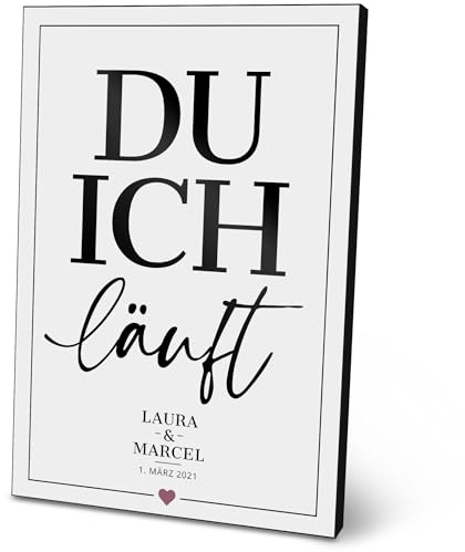 ARTFAVES® Personalisiertes Bild - Du Ich läuft - Geschenk für Paare, Hochzeit, Kennenlerndatum, Hochzeitstag als Poster 21 x 30/30 x 40 cm ohne/mit Rahmen oder als Holzbild