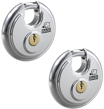 BASI | Rundbügelschloss 2er Set | massiver Edelstahlkorpus | gleichschließend | Kneifschutz | gehärteter Stahlbügel | sicheres Vorhängeschloss | Bügelstärke 9,5 mm | 2 Stück