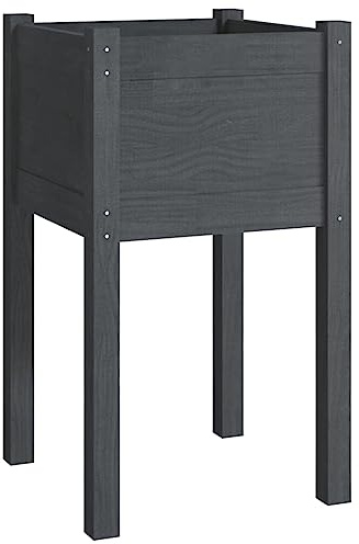vidaXL Massivholz Kiefer Pflanzkübel Blumenkübel Hochbeet Blumenkasten Blumentopf Pflanztopf Übertopf Pflanzgefäß Pflanzkasten Grau 40x40x70cm