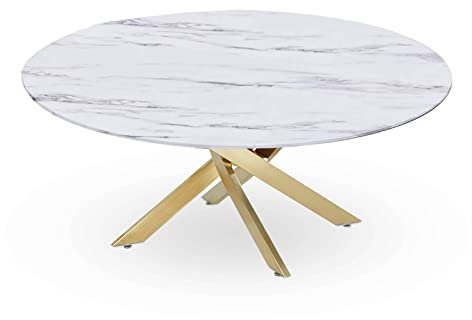 Mobilier-Deco Telma Basse Ronde - Table Basse Ronde Design Verre marbré et Pieds dorés