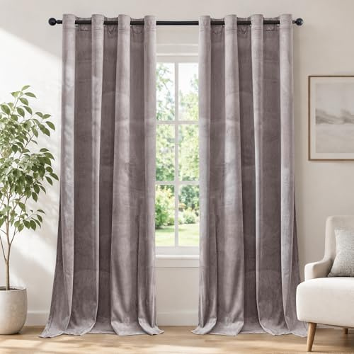 Ystyle Samt Vorhang Blickdicht 2er Set, H280 x B140 cm, Rosagrau | Wasserabweisend Gardinen Wohnzimmer Modern, Thermovorhang Hitzeschutz Kälteschutz, Verdunklungsvorhänge per Soggiorno