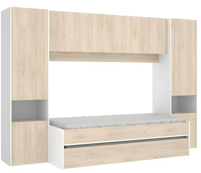 Vente-unique - Letto a Scomparsa con Ponte 90 x 190 cm Rovere e Bianco - Selena