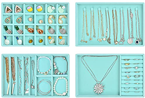 ProCase Schmucktablett Organizer mit 4 Schmuckschalen, Stapelbar Schmuck Schublade Organizer, Schmuckaufbewahrung für Ohrringe Ringe –Blau