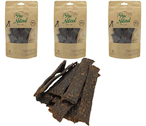 Paw Natural Hunde Leckerlis (3x150g) Känguru-Streifen | 100% Gluten- & getreidefrei | aus frischem Fleisch gesunder Tiere (450g)