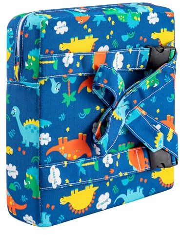 Holdfiturn Toddler Booster Seat with Straps Baby Kid Infant Demountable Adjustable Washable Portable Dining Chair Pad Chair Increasing Cushion Blue Dinosaur