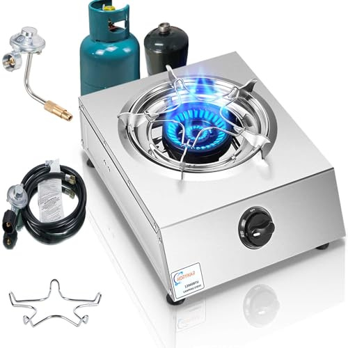 Horynar Stufa a propano a bruciatore singolo, 1 bruciatore 12000 BTU, fornello a doppio combustibile con accensione automatica, con convertitore di propano CSA/tubo GPL QCC1 Fornello a gas propano per