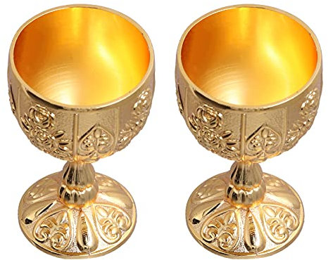 Septpenta Lot de 2 Mini Calices en Cuivre Doré Vintage 30 ml, Gobelet À Bijoux Dorés, Calice en Métal Vintage, Décorations de Fête Médiévales(Citrouille d'or)
