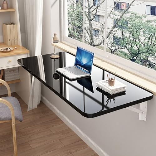 SKVSKV Vikbart tvättbord, väggmonterat klaffbord för små utrymmen, funktionellt hängande skrivbord för hem, kontor, arbetsbänk och kök, svart, 90 x 50 cm