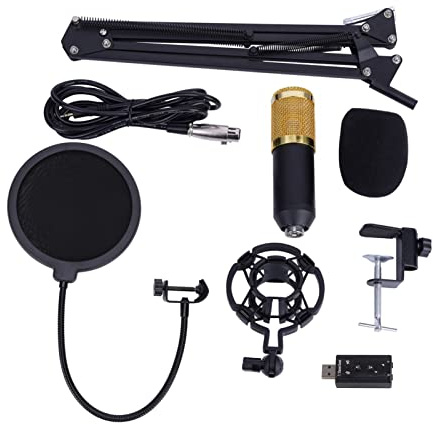 Ausla BM 800 Condenser Microphone Kit with Pop Filter, Foam Cap, Arm Stand, USB Adapter for Recording, Podcast Broadcasting