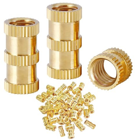 Ctyjia 100 Stück Gewindeeinsatz Mutter Einsätze, Innengewinde Gerändeltes, Messing Rändelmutter, für Kunststoffteile, M4 x 8mm x 6mm