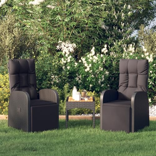Homgoday Gartensessel mit Kissen 2 Stk. Verstellbar Schwarz Poly Rattan Gartenmöbel