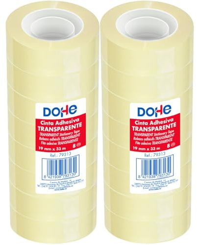 DOHE - Transparent Adhesive Tape (16 pcs.) - 1.8 cm x 33 m, Packaging Tape for Boxes, Shipping or Moving, Powerful Adhesive 45 Micron - Office Supplies