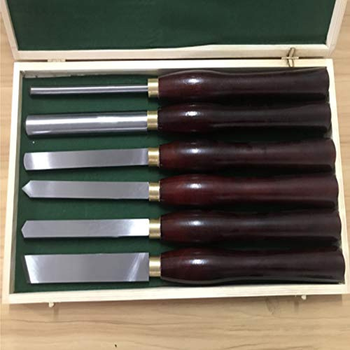 ABSJDFD Juego de cinceles para Torno, Juego de gubias para Cuencos giratorios de Madera con Mangos de Madera Dura de Acero de Alta Velocidad y Caja de Almacenamiento de Madera Reutilizable (6 Piezas)