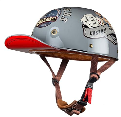 Deutsche Motorrad Halbhelme Mit ECE Zulassung Jethelm Retro Chopper Helm Scooter-Helm Halbschalenhelm Baseball Cap Motorradhelm Für Männer Frauen Chopper Moped Roller-Helm 15,L:58-60CM