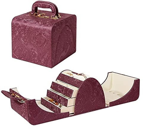 Schmuckkästchen Schmuckkasten PU-Leder-Schmuckkästchen Reise Tragbarer Schmuck-Organizer Mit Griff-Design 3-stelliger Code Abschließbarer Aufbewahrungskoffer Für Frauen Schmuckaufbewahrung (Color : P