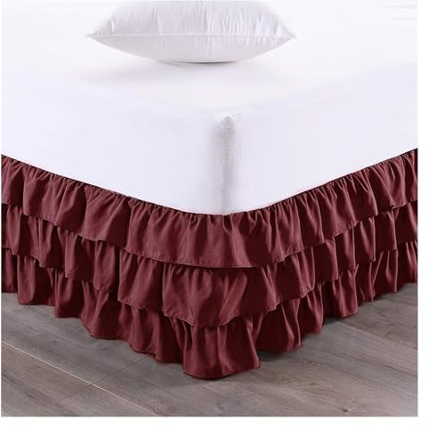 Betthusse Luxuriöser Bettrock in Premium-Qualität mit DREI Lagen, Rüschen, Wasserfall-Stil, Knitter- und lichtbeständigem Stoff, 38,1 cm hoch BettschüRze (Color : Burgundy, Size : 180x200x38cm)