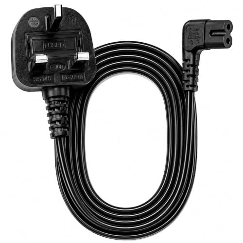 FASTRONICS® Right Angle Figure 8 Power Cable 3M (IEC-C7) – UK 3-Pin to C7 Mains Lead | 100% Copper | BS1363 Safety Approved | For Samsung/LG TV, PS4, PS5, Sky, Speakers