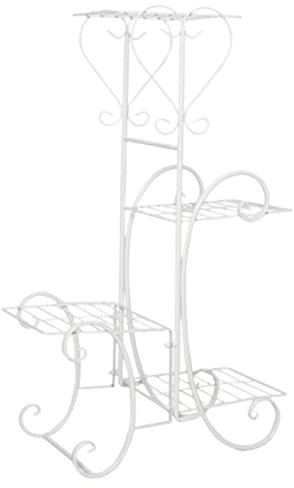REEKOS Pflanzenregal Blumenständer Pflanzenständer Metall Pflanzenständer Ceative Blumentopfhalter 4 Etagen Blumenständer Housewarming Garten Display Blumenregal Blumentreppe(White)