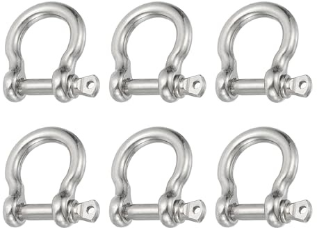 PATIKIL Grillete de Pasador de Tornillo 5mm 3/16 353lb 6 Piezas Acero Inoxidable 304 Forjado Grillete de Arco Grado Marino para Cadenas Cuerda de Alambre Exterior Plata