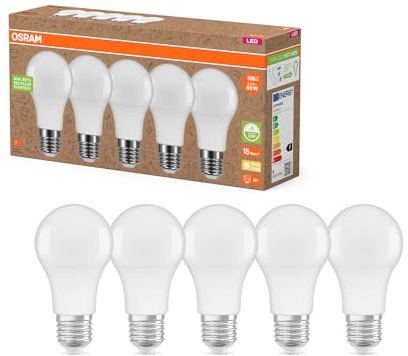 Osram NATURE LOOP - besonders nachhaltige LED Lampen aus recyceltem Plastik, Vorteilspack mit 5 Leuchtmittel, ersetzt herkömmliche 60W Glühbirnen,warmweiß(2700K),umweltschonend