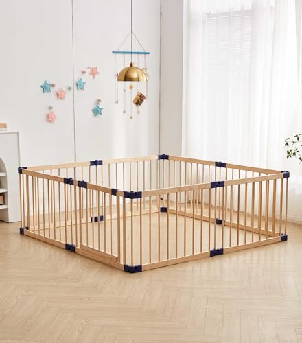 Lucellia® Faltbare Babybox -Holz 172x172x68CM - Faltbox - Playpen Baby - Babypark - Krabbelbox – Laufstall – Spielbox – Laufstall – Bodenbox - Sicherheitszaun - Aktivitätscenter (Blau)