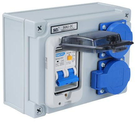 Distributore di corrente da costruzione 16A Distributore a parete con interruttore FI 1P+N da 32A Distributore 16A con 2 prese (distributore di corrente da 2 poli 250V) IP54 Impermeabile.