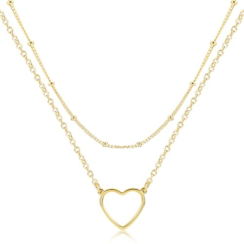 Halskette Damen Gold Silber 925 Layered Mehrschichtig Halsketten Geschenk | Halskette Damen Gold Silber 925 Layered Perlen Herz Zirkonia Tropfen Viereck Runder Anhänger Modeschmuck Hypoallergen