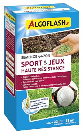 Algoflash Semence Gazon Sport & Jeux Haute Résistance - 800 g, Verte