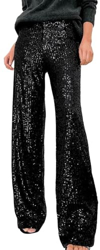 IQYU Utsvängda byxor dam 70-tals glittrande: paljetter byxor dam silver glitterbyxor eleganta fritidsbyxor långa paljettbyxor vintage utsvängda byxor nyårsafton outfit palazzobyxor disco utsvängda